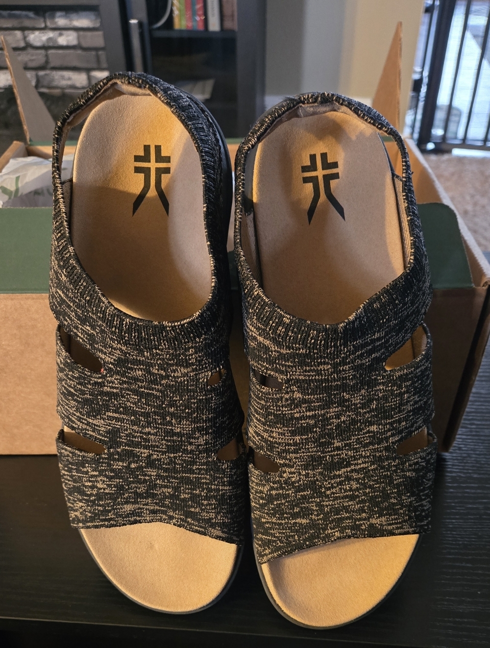 KURU Women's Knit Slingback Sandals - Black Heather